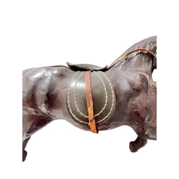 Leather Wrapped Horse Statue Figure 16"L x 10"H Equestrian Equine Glass Eye Vtg - Picture 3 of 16
